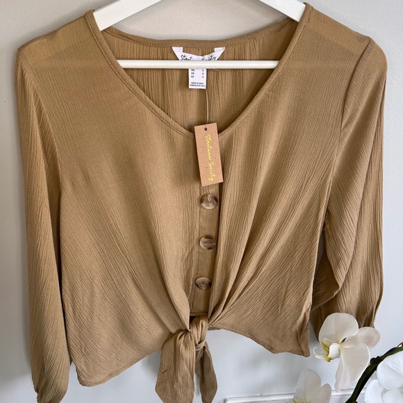 Full-sleeve summer blouse with a front knot (bow) - Picture 2 of 10